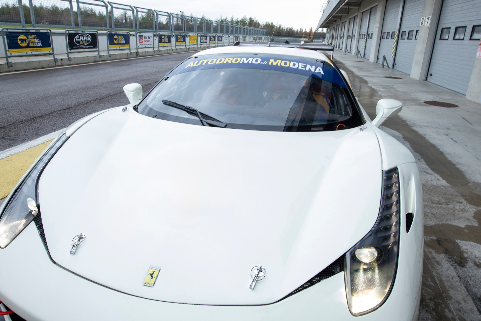 Detail of ferrari car on autodromo di Modena (Modena racetrack) during demonstration